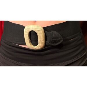 Elastic Cinch Belt Women's S/M Black Good Woven Straw Buckle Boho